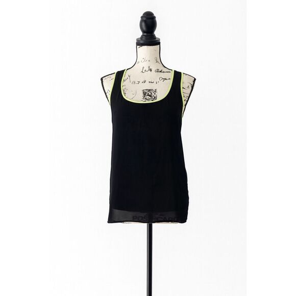 Forever 21 Black Sheer Tank Top with Neon Green Trim – Women’s Size M, Sleeveles - Picture 1 of 4